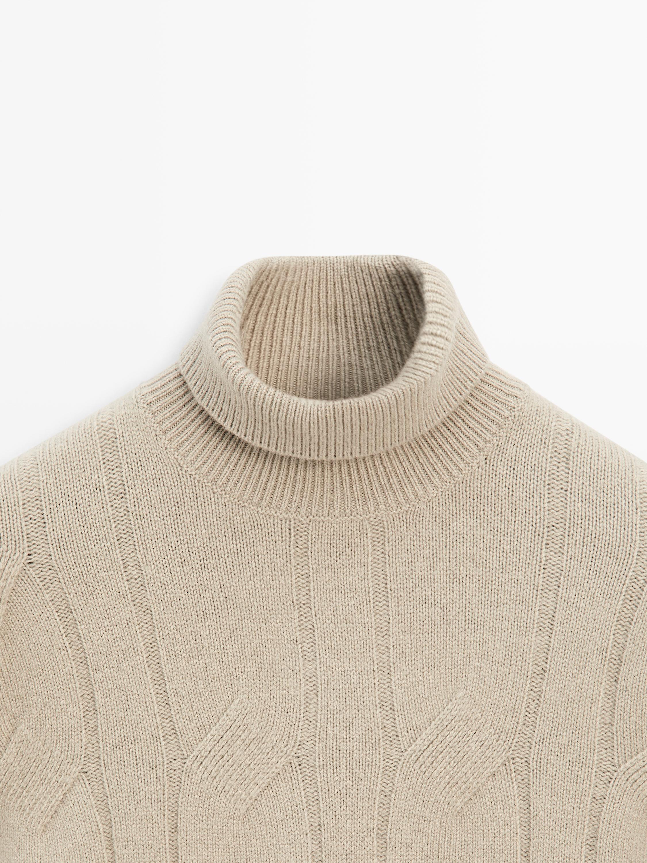 Wool blend knit sweater with high neck
